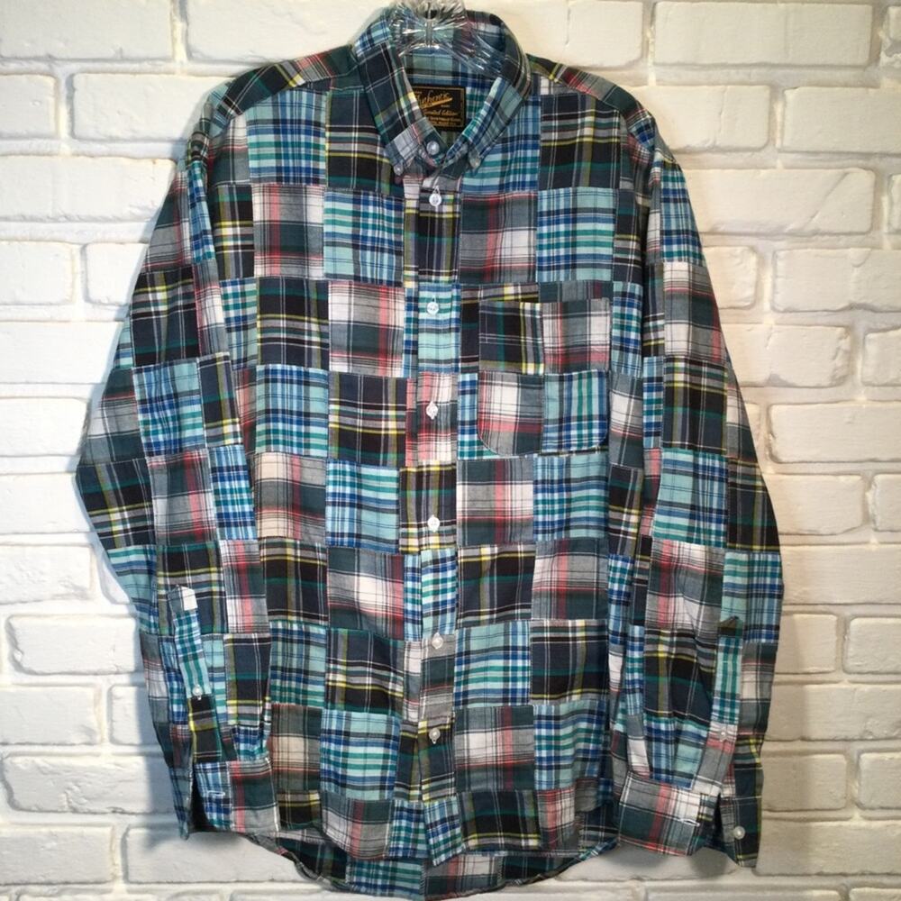 Cape Madras Men S Shirt Button Down Long Slv Plaid Patchwork Preppy Nautical